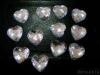 Камни пришивные Сердце 15мм белый.  20+/-2гр/упак.