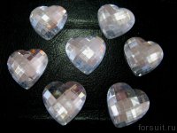 Камни пришивные Сердце 25мм бел.  20+/-2гр/упак.